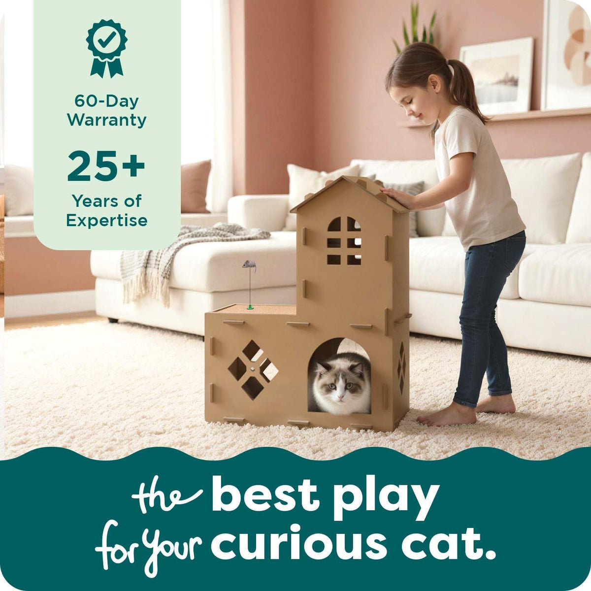 Two-Story Cardboard Cat House with Scratcher & Catnip