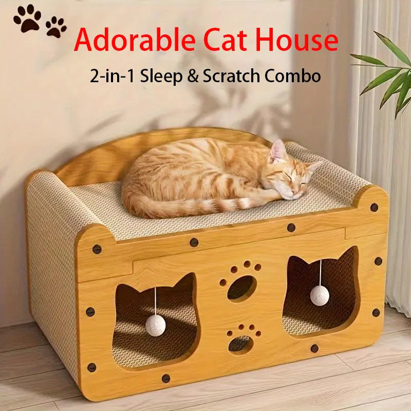 2-in-1 Cat Bed and Scratcher for Indoor Cats
