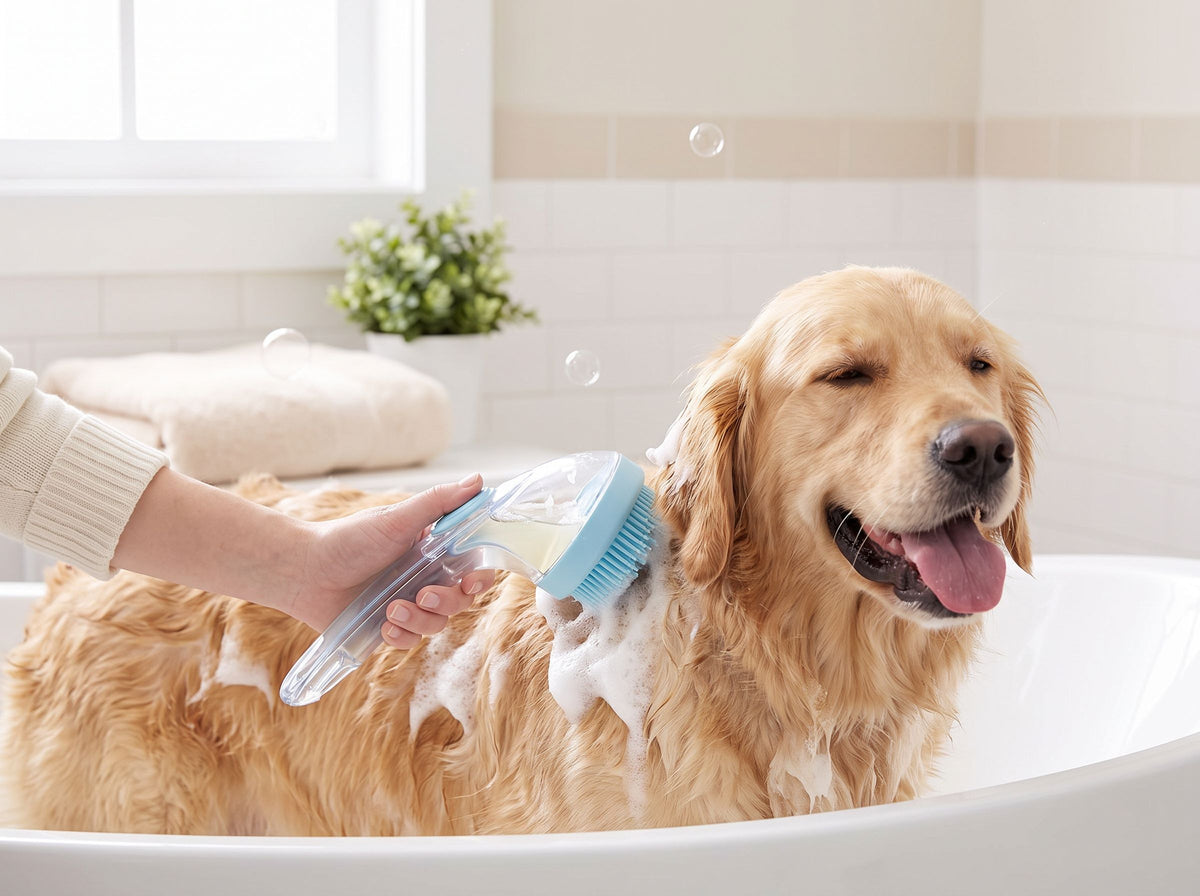 Dog Bath Brush with Built-In Shampoo Dispenser