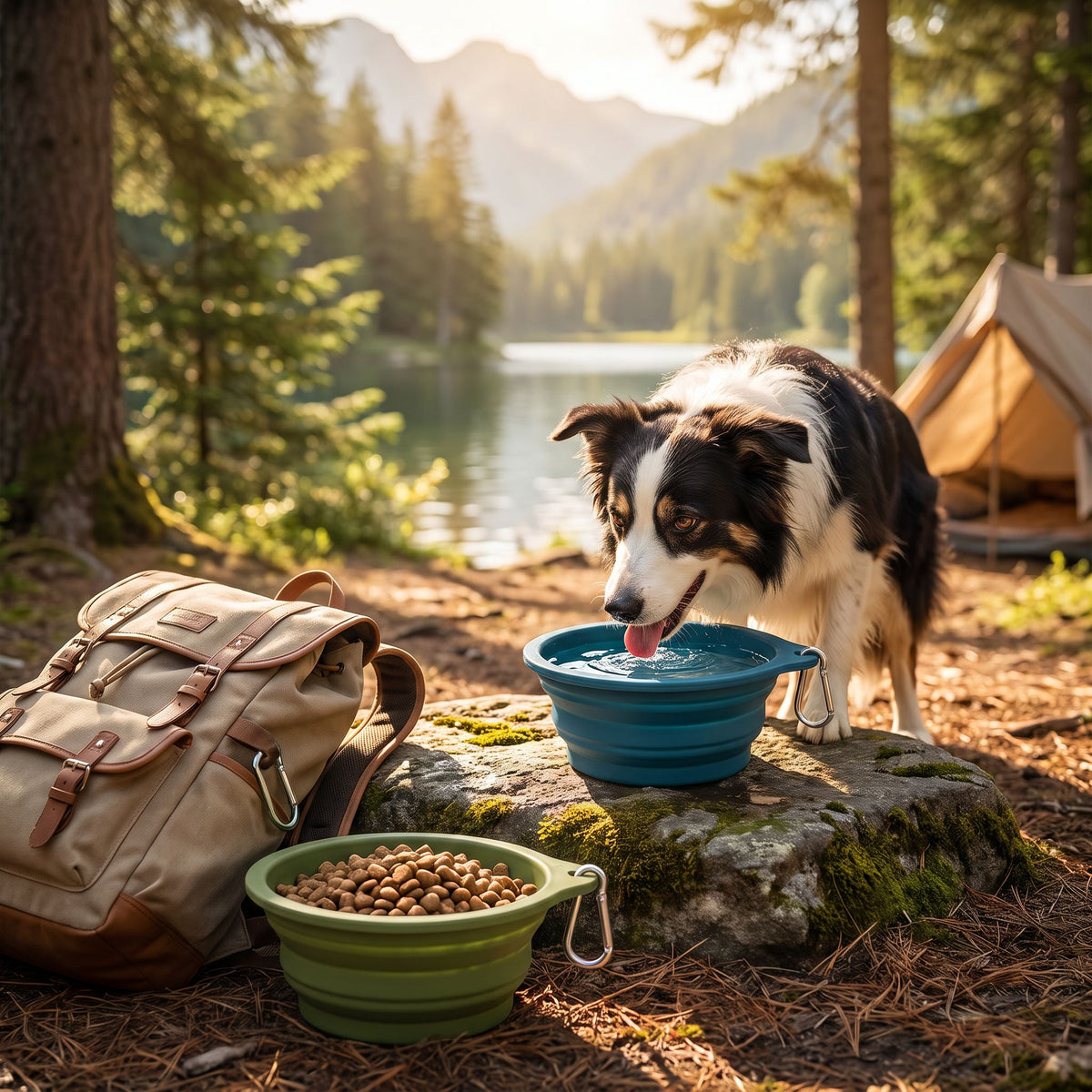 One-Piece Collapsible Pet Bowls for Walks & Hikes, Set of 2