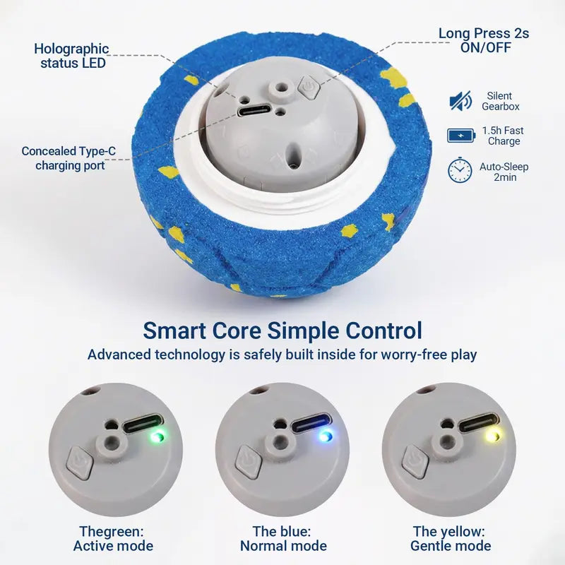 Self-Moving rechargeable Rolling Interactive Ball with 3 play modes for Dogs & Cats
