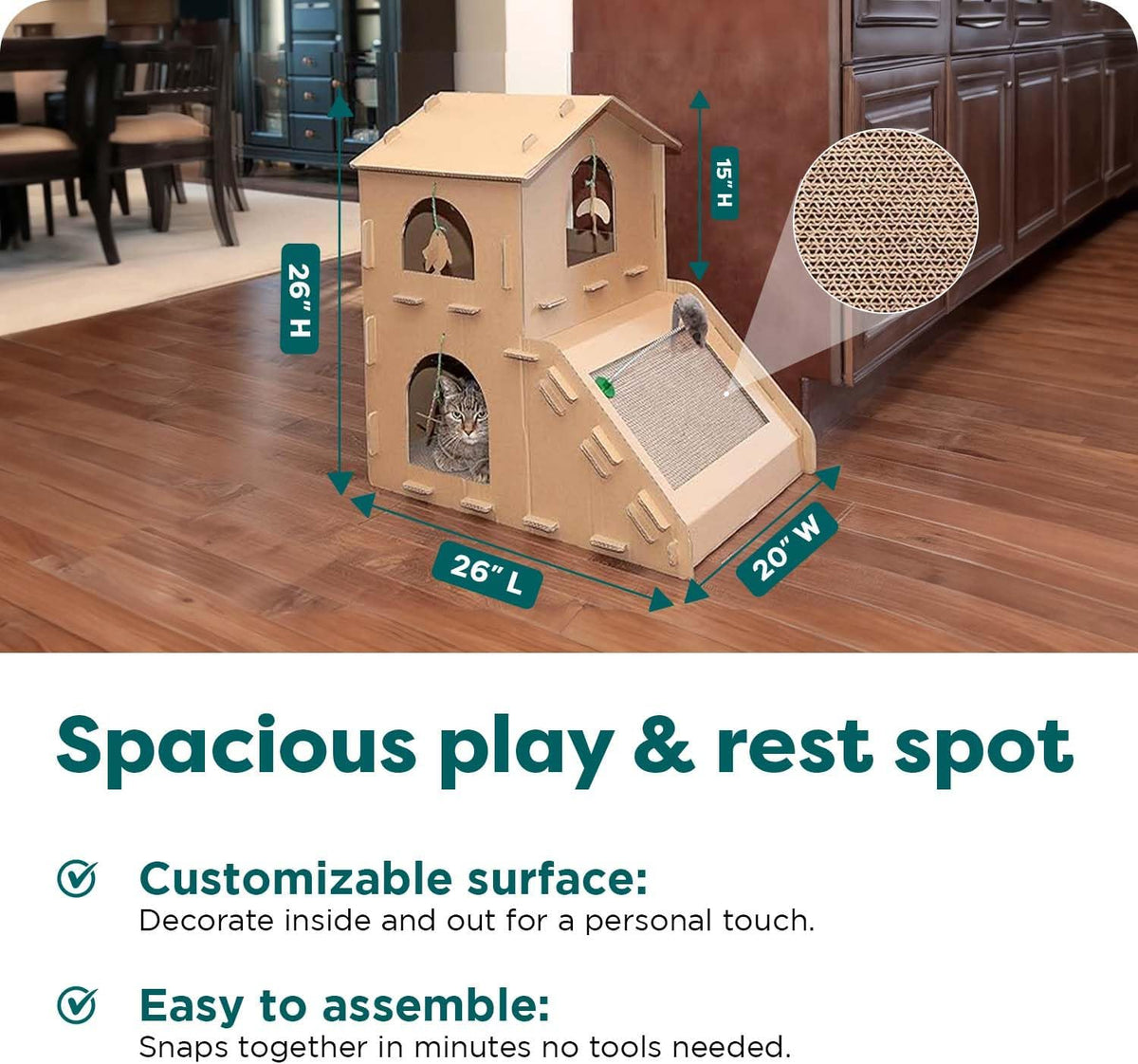 Two-Story Cardboard Cat House with Scratcher & Catnip