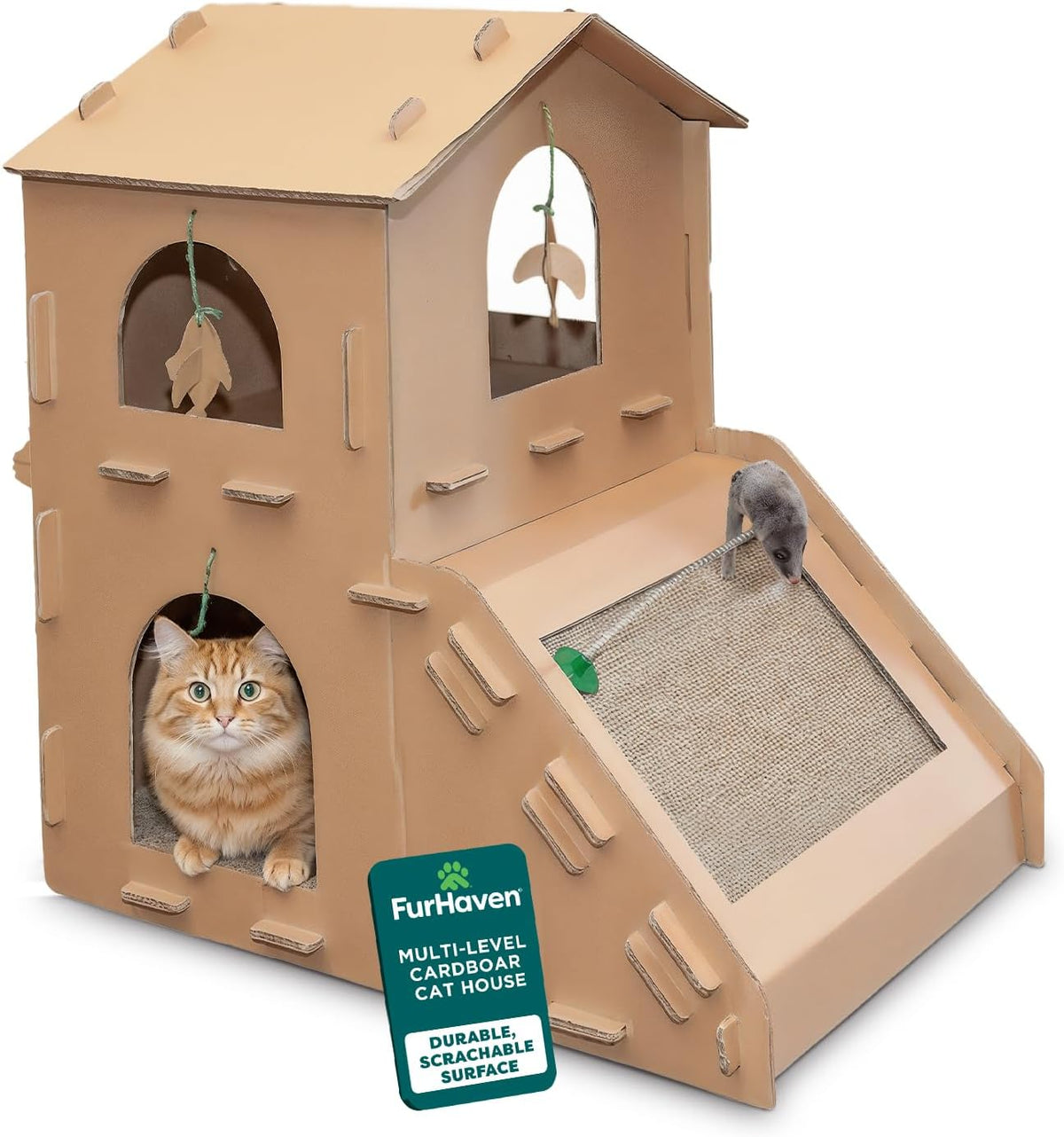 Two-Story Cardboard Cat House with Scratcher & Catnip