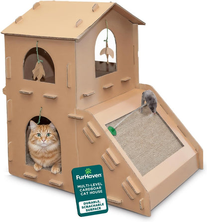 Two-Story Cardboard Cat House with Scratcher & Catnip
