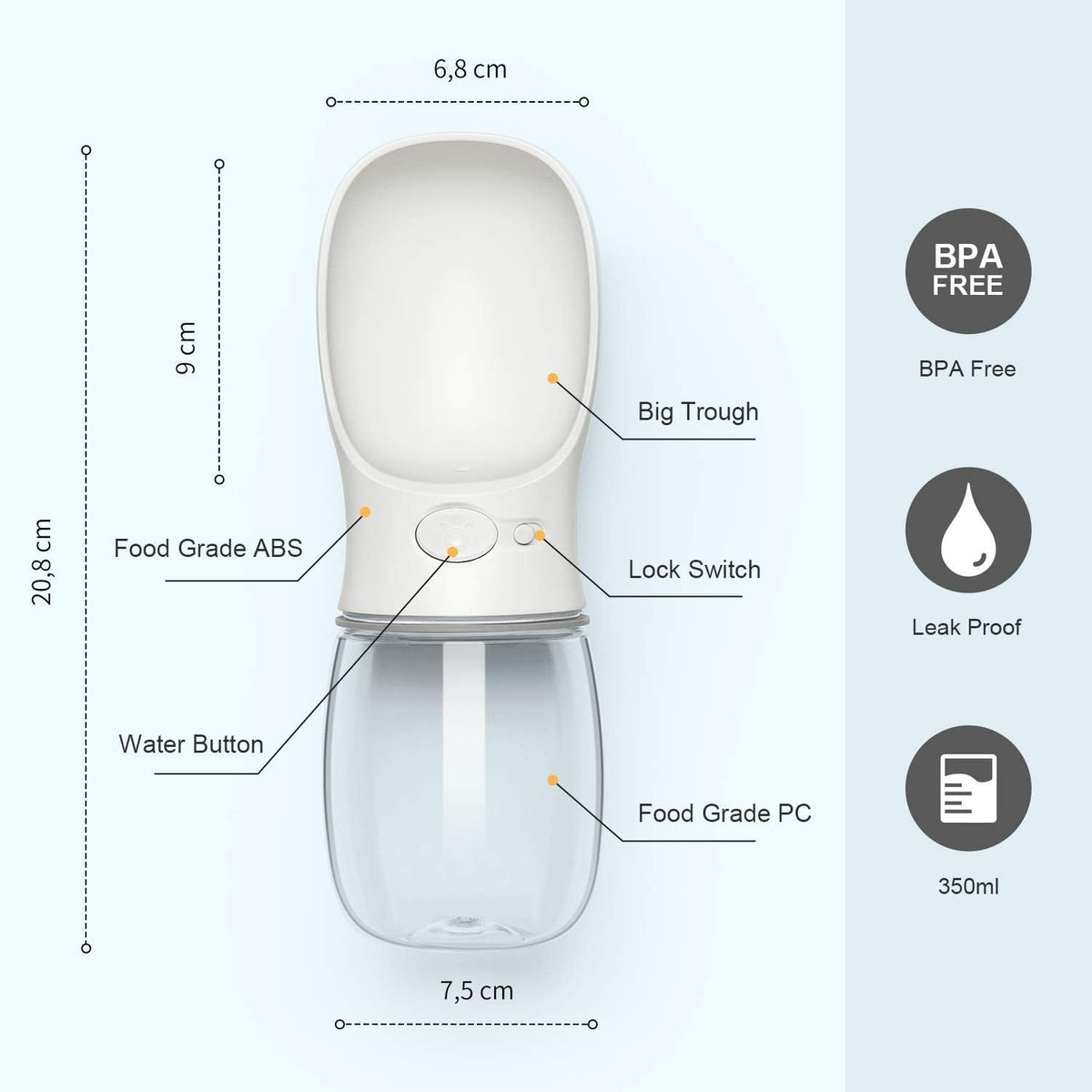 Travel Water Bottle for Dogs with Drinking Trough
