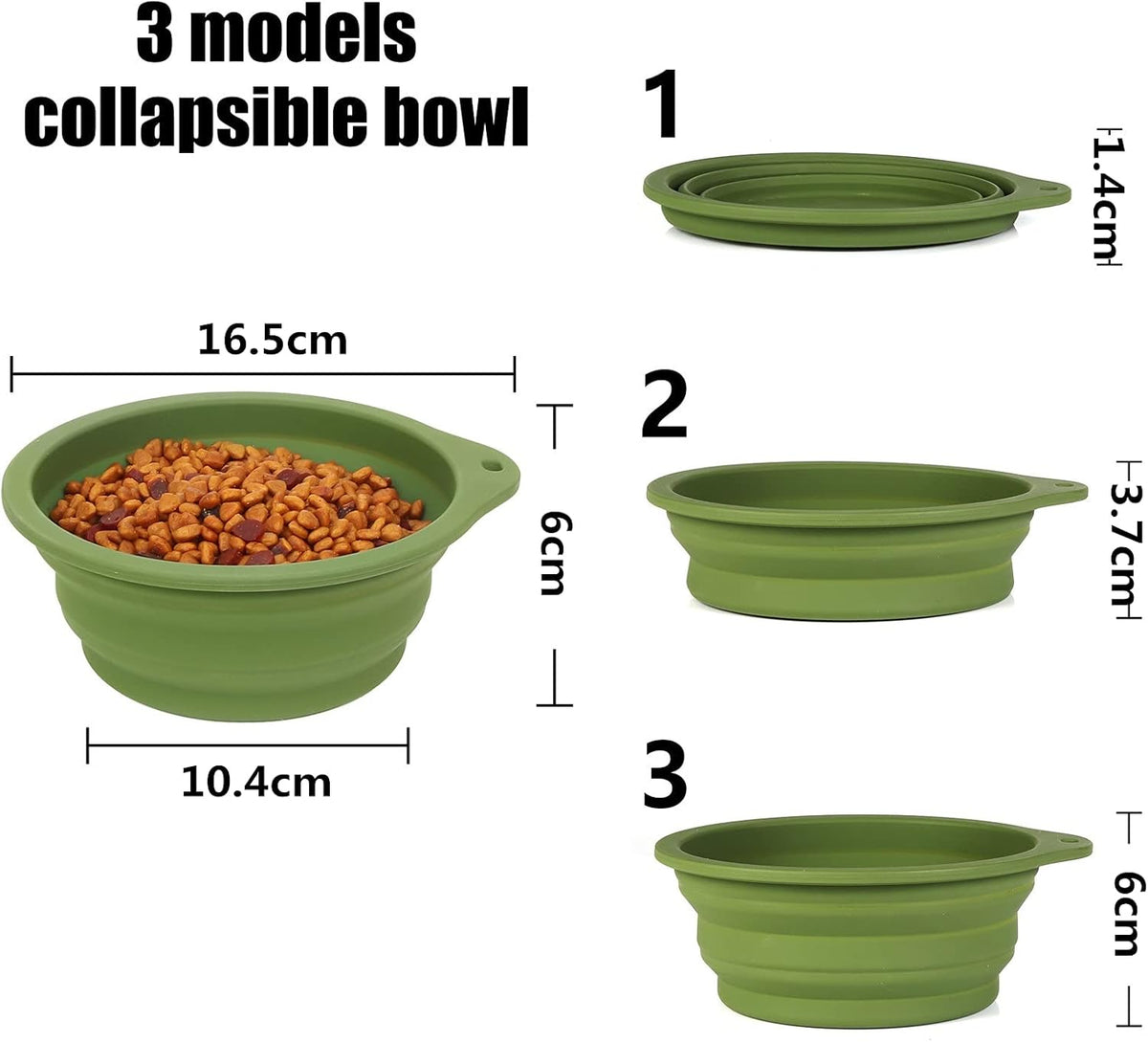 One-Piece Collapsible Pet Bowls for Walks & Hikes, Set of 2