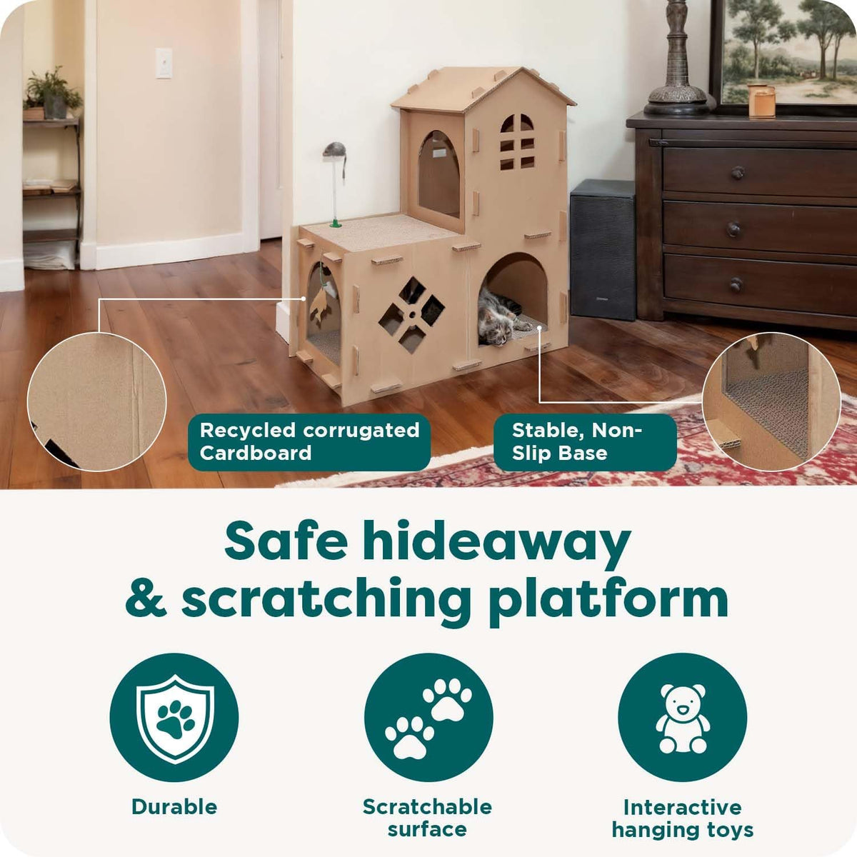 Two-Story Cardboard Cat House with Scratcher & Catnip